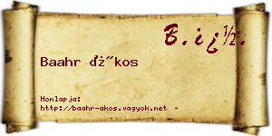 Baahr Ákos névjegykártya